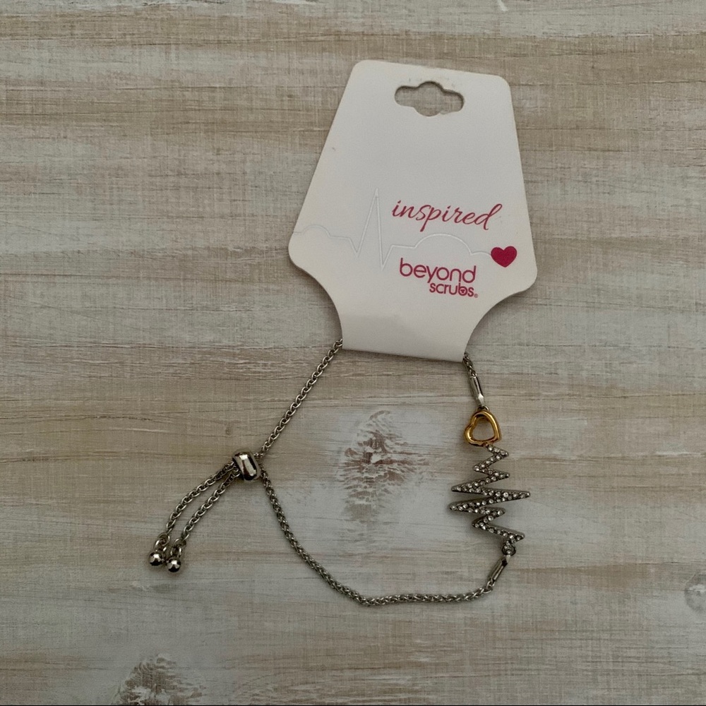 Diane Katzman Scrubs & Beyond Crystal Heartbeat EKG Gold Heart Silver Bracelet